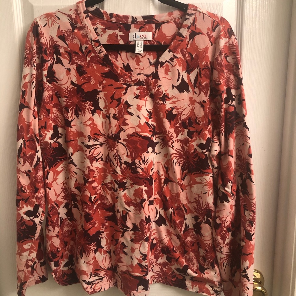Denim & Co. Printed Perfect Jersey Long Sleeve Size Large